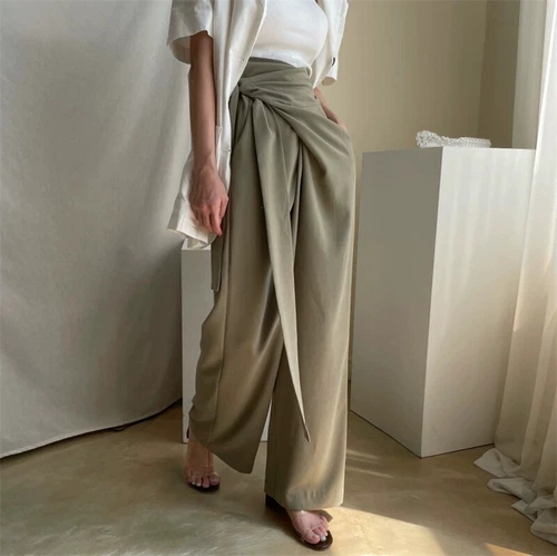 womens high waisted bow pocket High Waist Korean wide leg pants Trousers fashion - Picture 12 of 25