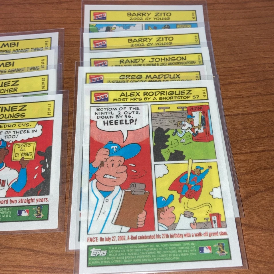 2003 Topps Bazooka Comic Card Baseball Lot of 9 Pedro ARod Randy Johnson Maddux - Image 3 of 3