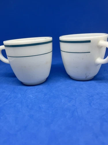 Vintage Pyrex Milk Glass Turquoise Double Band  Mugs  (set of 2)