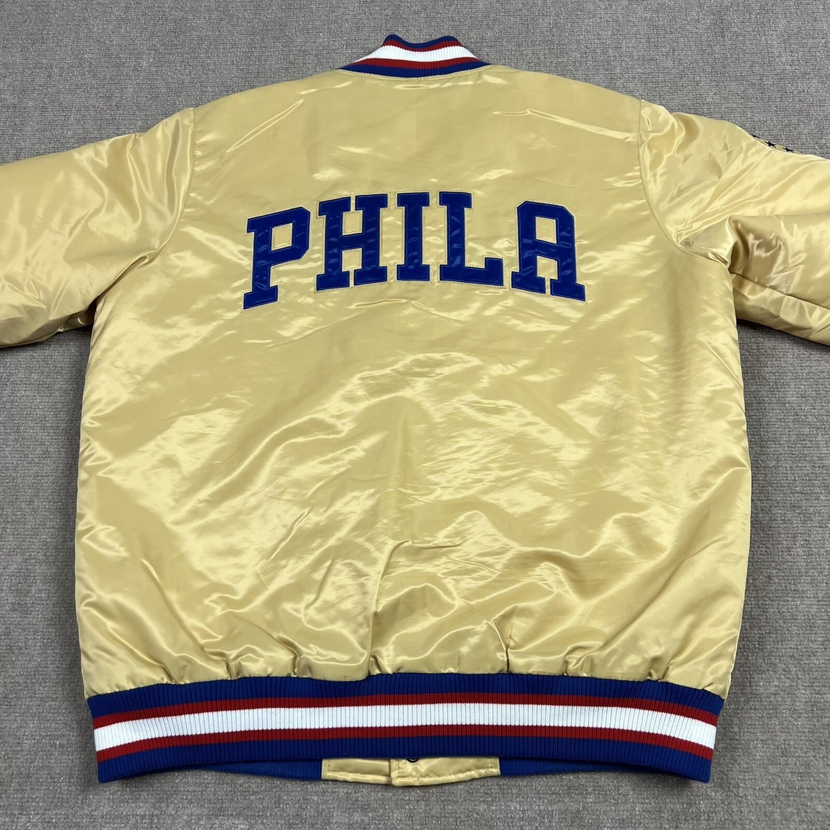 Starter Philadelphia 76ers Gold Satin Bomber Jacket Men XL NBA