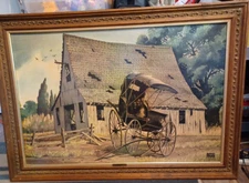 Alfred Owles Print Torn Barn & Carriage Pioneers  41"X 29" By Noted Barn Artist