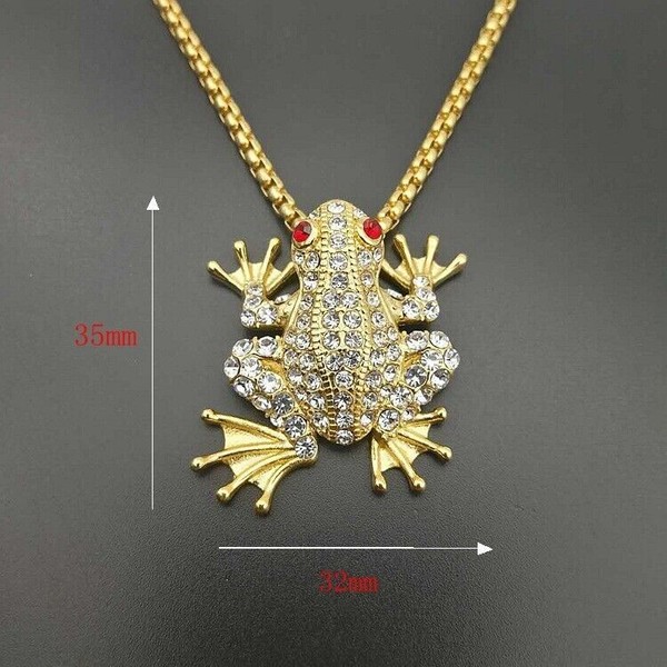 Alternate view of Men's Amulet Gold Plated Rhinestone Frog Necklace Pendant Fashion Jewelry Chain