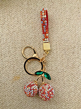 Beautiful BLING Cherries  Bag Charm NEW Gold Metal Stones