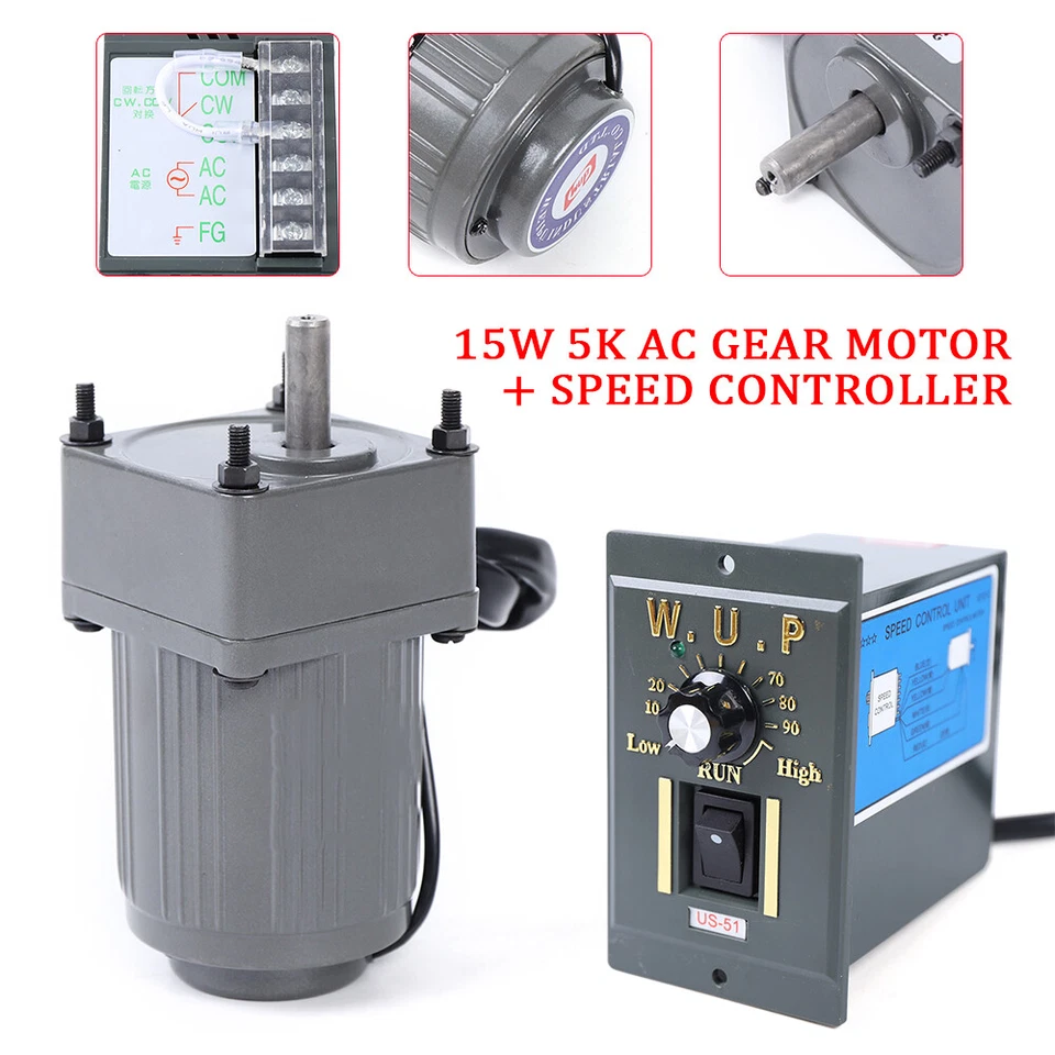 110V 15W AC Gear Motor Electric Motor Variable Speed Controller 1:5 270RPM New - Image 2 of 4