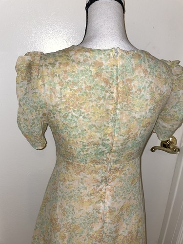 Abito anteriore vintage anni 60 Cottagecore Prairie Maxi giallo floreale romantico cravatta a nastro - Foto 7 di 14