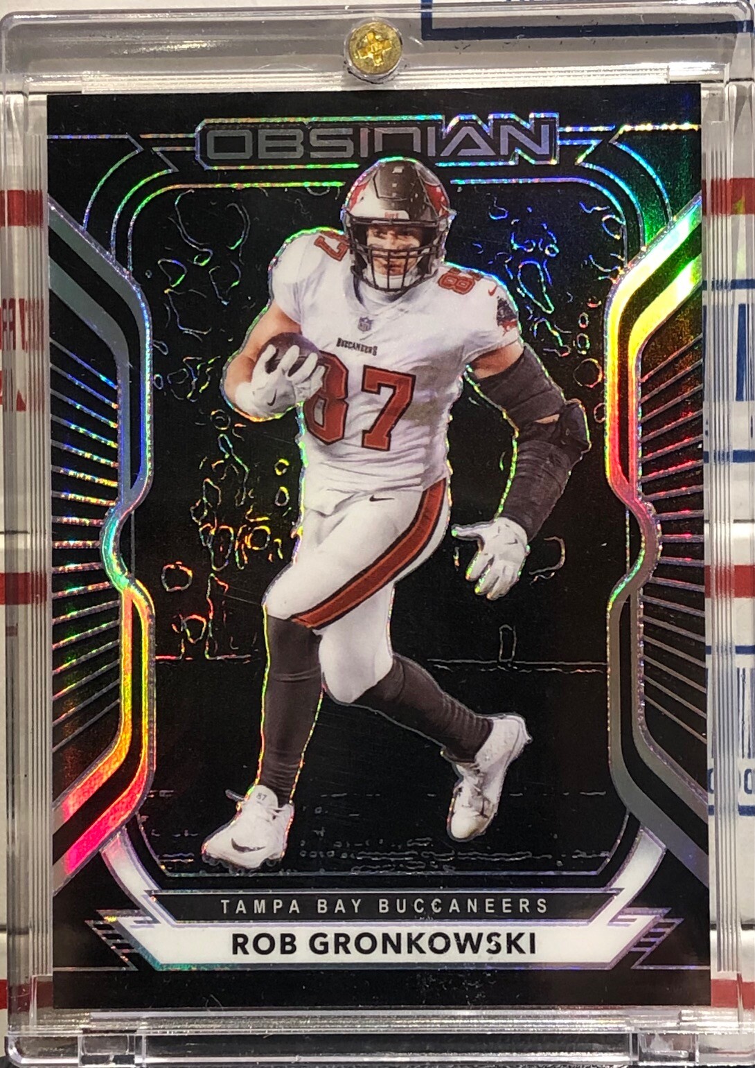 2020 PANINI OBSIDIAN ROB GRONKOWSKI, #97, PURPLE PARALLEL, SERIAL #063/100, BUCS