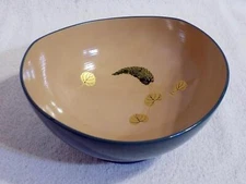 Mid Century Modern Japanese Wooden Rice Soup Bowl Makie Lacquer Turquoise Tozan