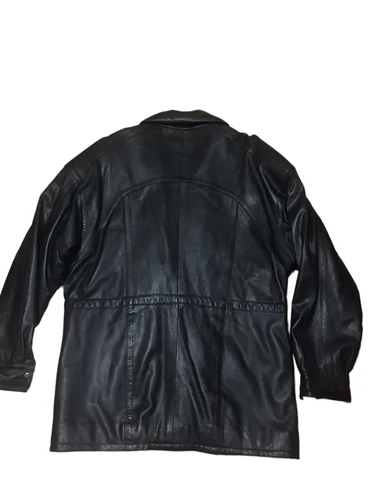 naga tora mens Black Business dress leather coat Mid Length 44” Vintage Medium image 6
