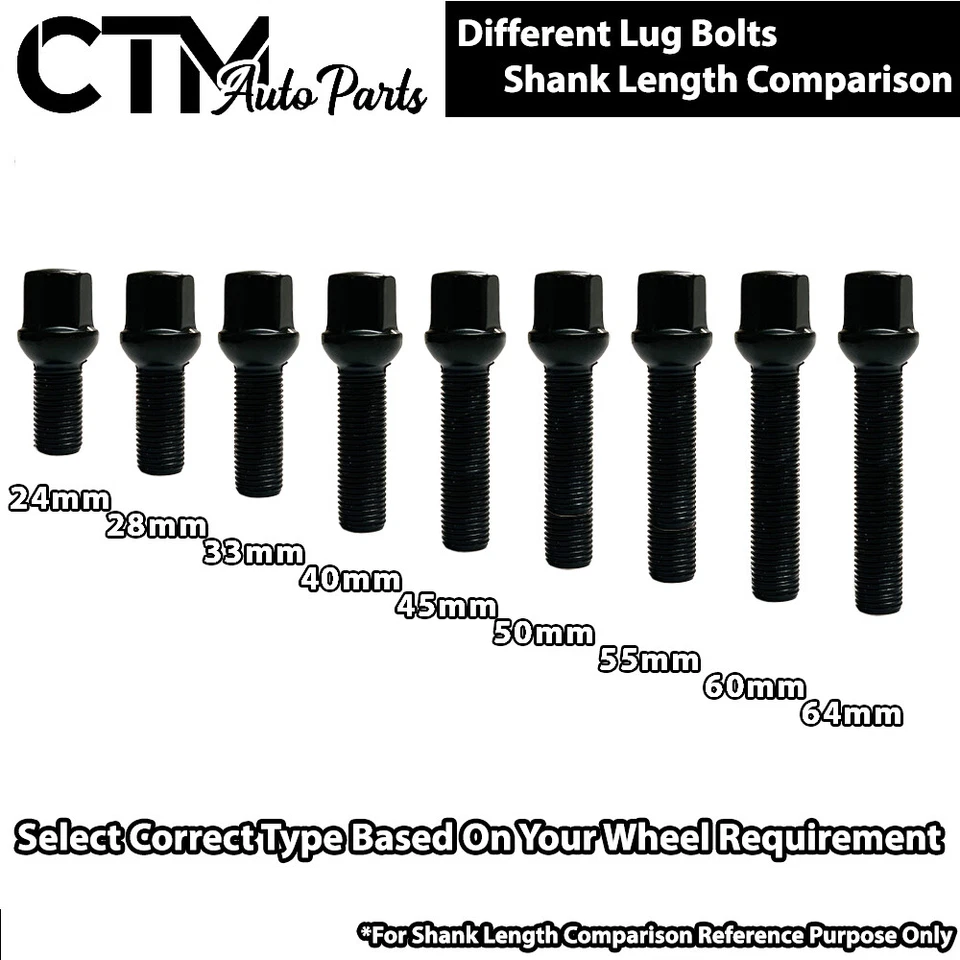 16x Pernos de tuerca de rueda de asiento cono negro 12x1,5 vástago de 28 mm / hexagonal de 17 mm / brida de 23 mm Foto 3 de 4