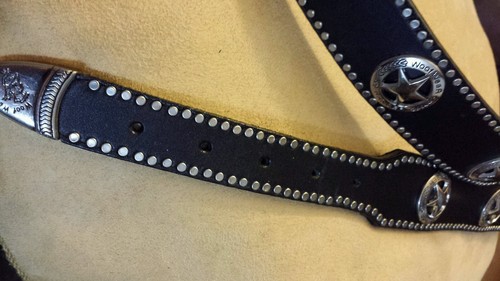 Pet Collars in black leather w/Starred Concho's, made in USA - Picture 2 of 5
