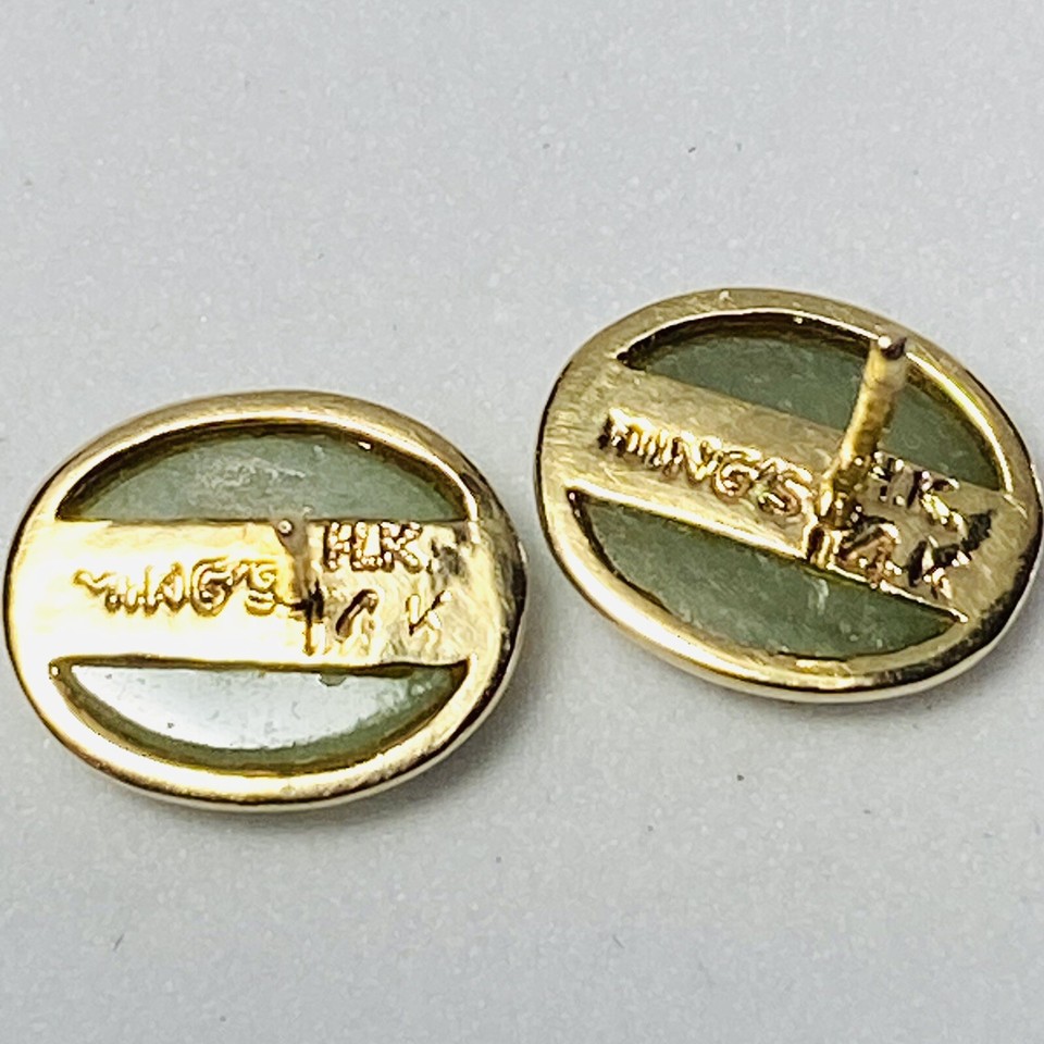 Ming's Honolulu 14K Yellow Gold Oval Green Jade 10.5mm Stud Earrings 1