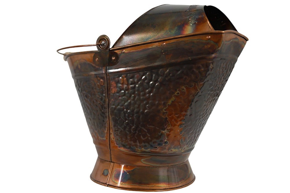 Estufa de pellets, chimenea latón envejecido capó de carbón cubo de pellets cubo