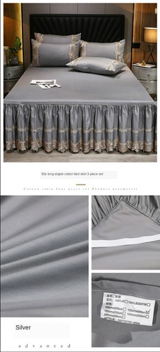 Luxury Satin Cotton Lace Bedspread Ruffles Bed Skirt Queen Full King Bed Sheets - Picture 18 of 44