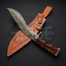 16"TACTICAL SURVIVAL HUNTING FIXED BLADE DAMASCUS STEEL KUKRI KNIFE Wood Handle