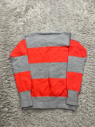 J Crew Sweater Women XL Gray Orange Striped Merino Wool Ribbed Crewneck Pullover - Picture 2 of 8