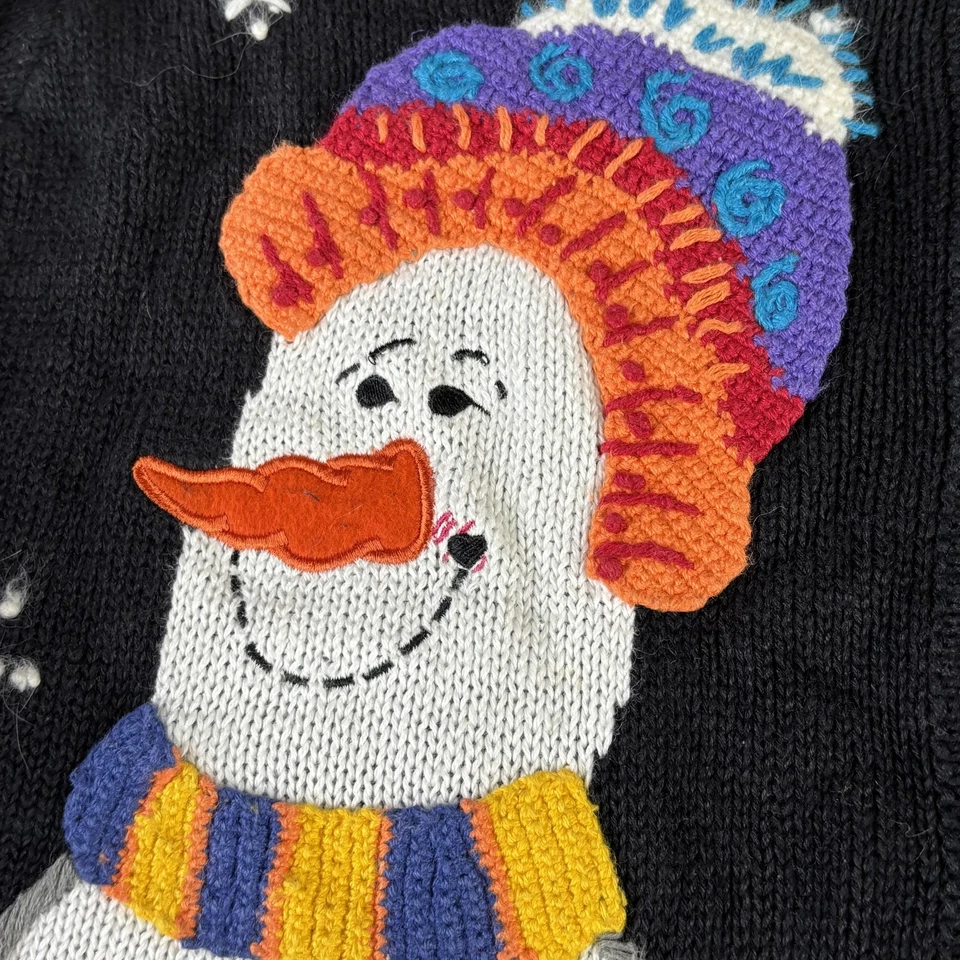 Vintage The Quacker Factory Sweater Womens Medium Snowman Christmas Cat 90s - Image 4 of 4