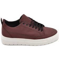 Sneakers uomo bassa vera pelle bordeaux fortino tono su tono fondo alto gomma 4,