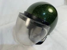 Arthur Fulmer AF40 Green Metal Flake Motorcycle Helmet XL w/ Vetter Shield 1970s