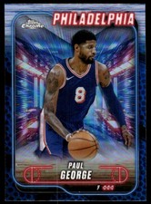 Paul George 2024-25 Topps Chrome - Topps Green Refractor #135 76ers SEE SCAN!