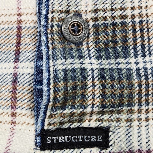 Vintage 90s Structure Plaid Shirt Mens M (L-XL) Black Brown Plaid Heavy USA - Picture 7 of 13