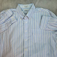 LL Bean Button Down Shirt Mens L Blue Yellow Striped Wrinkle Resistant Trim Fit