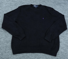 Vintage Polo Ralph Lauren Sweater Mens XL Black Cotton Knit Crewneck Purple Pony