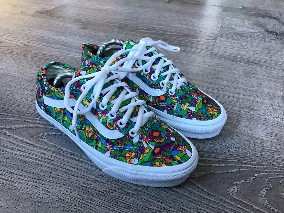 Vans Womens Size 7 Old Skool Shoes Psychedelic Floral & Mushroom Print Canvas - Image 2 of 4