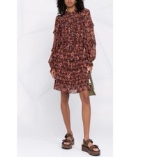 Ulla Johnson Esma Dress Size 4 Garnet Folk Ikat Silk Victorian Ruffle Romantic