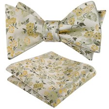 Mens 2pcs Self-tied Elegant Floral Pattern Bow Tie with 050-sage Green yellow