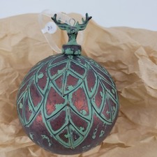 Rustic Green Patina Deer Antler Christmas Ornament Ball Pinecone Design