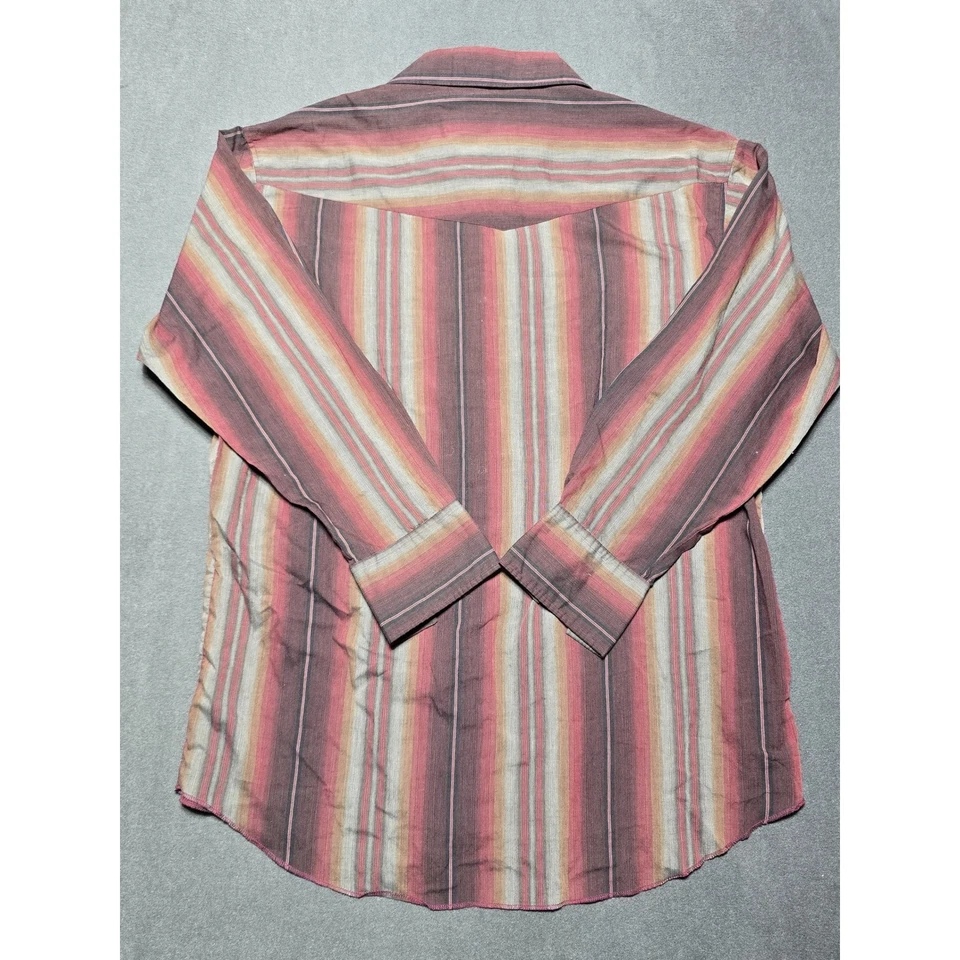 Wrangler Mens 17 1/2-36 X-Long Tails Western Shirt Pearl Snap Striped VTG 90s - Image 2 of 4