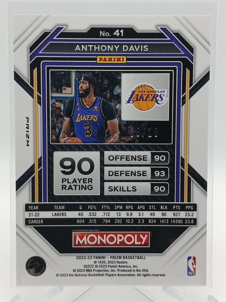 Anthony Davis 2023/24 Panini Monopoly SSP /10 Neon Green LA Lakers #41 RARE - Image 2 of 2