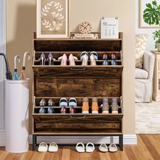 Metal Shoe Cabinet with 2 Flip Drawers Freestanding Shoe Cabinet Organizer Slim