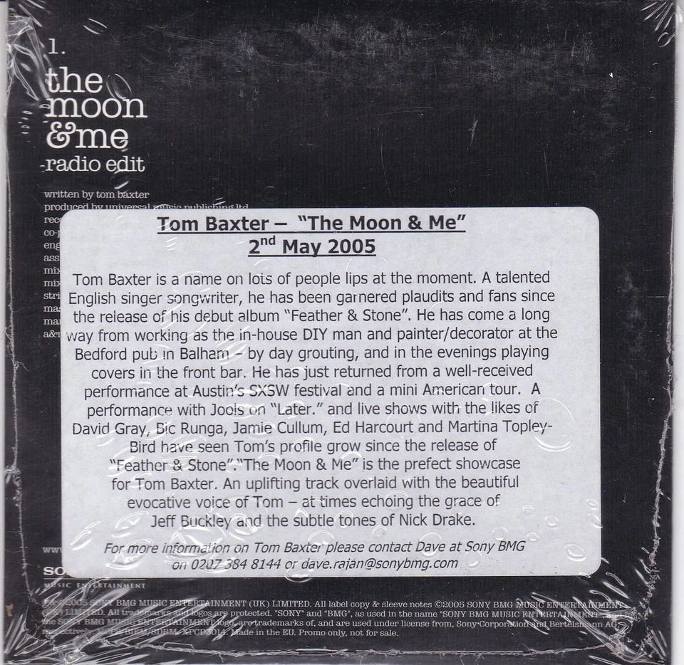 TOM BAXTER The Moon & Me ( 1 Track Promo CD Single ) - Bild 2 von 2