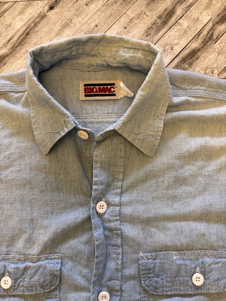 VTG Big Mac JCPenney Shirt Mens Small Denim Y2K Blue 60s 70s Button Up Made USA - Image 4 of 4