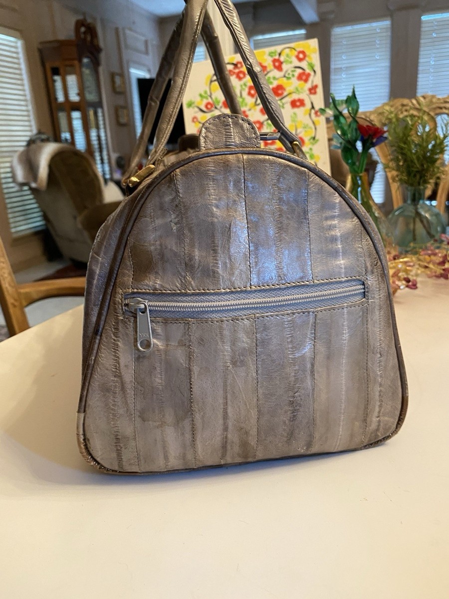 Vintage Genuine Hong Kong Eel Skin Leather Gray Doctor Handbag View 2