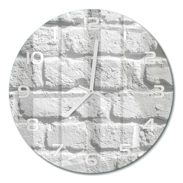 Runde Design-Wanduhr Aus GehäRtetem Glas Backsteinwand WeißE Zeiger Fi30 Cm-image