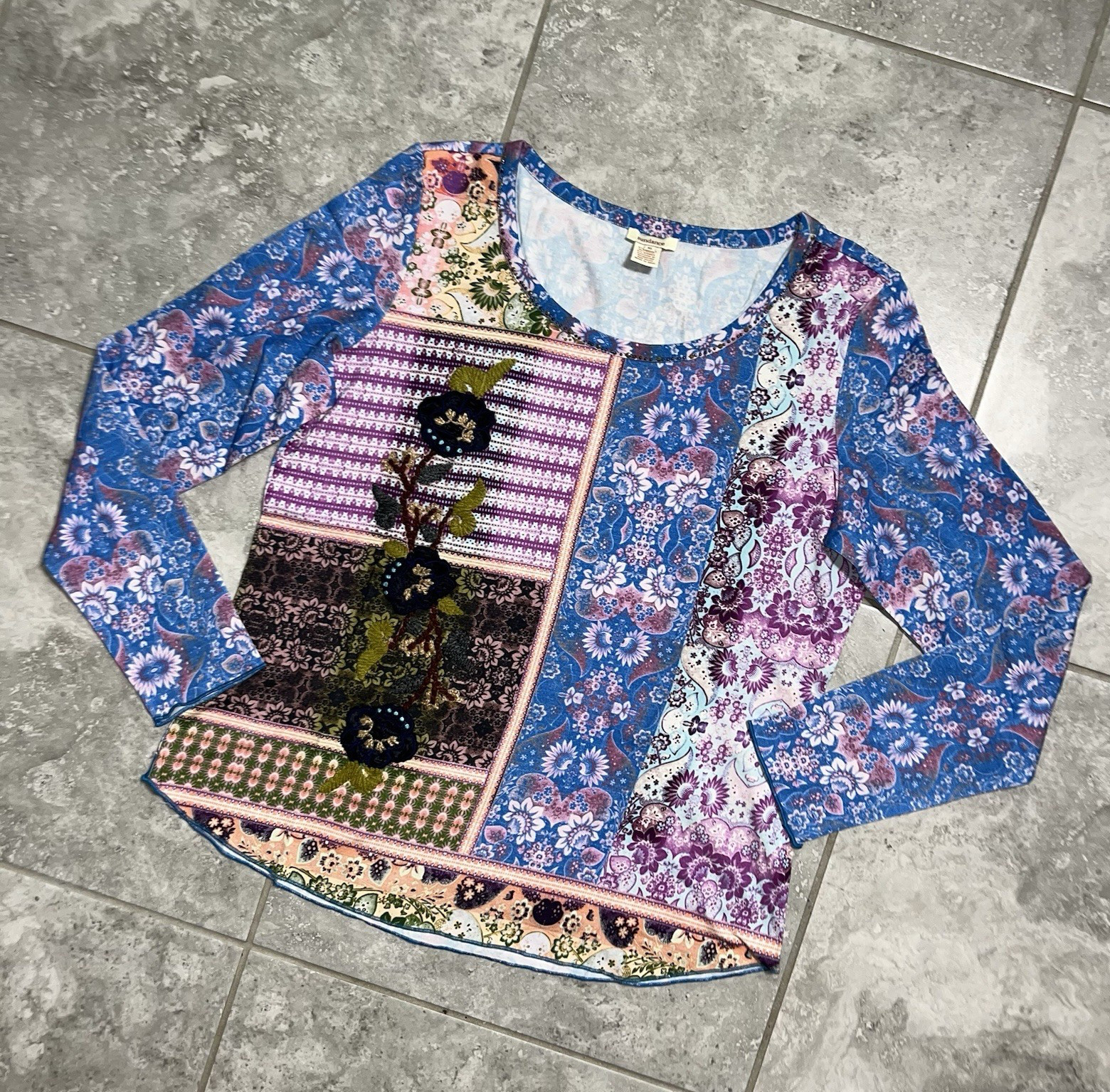 Sundance Poetic Patchwork Beaded Sequin Long Slee… - image 11