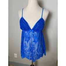 VTG Fredericks of Hollywood Blue Lace Babydoll Ruffle Lingerie Top XS/S 90/Y2K
