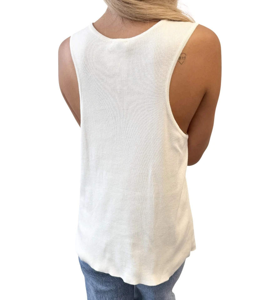 Regata CHANEL Vintage 01P Logotipo CC #46 Branco Creme Prata Algodão Sem Mangas - Imagem 4 de 4