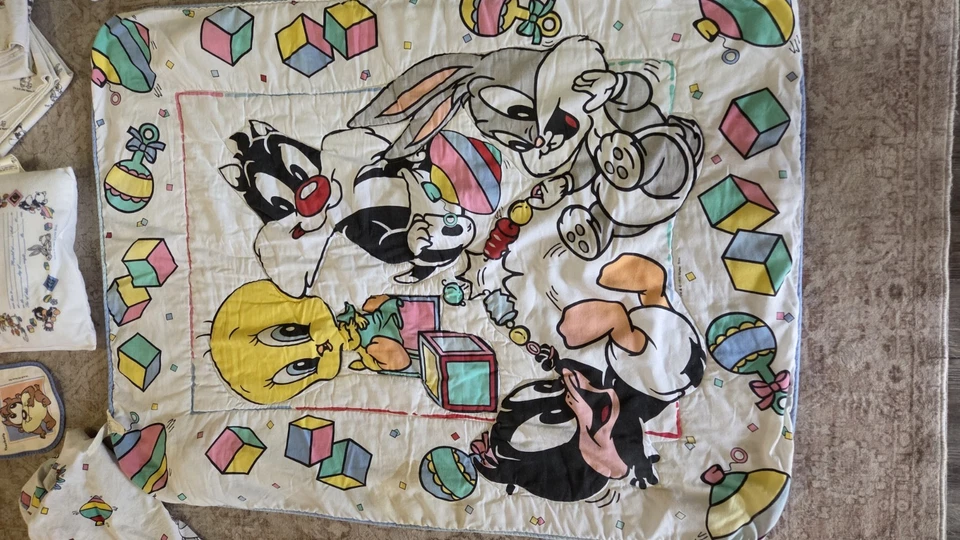 Vintage Baby Looney Tunes Tweety Sylvester Bugs Blanket 1997 Crib Blanket Lot - Image 2 of 4