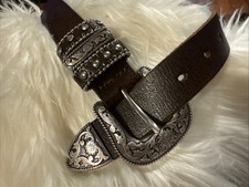 NOCONA DARK BROWN LEATHER BELT SZ 28  BUCLKE