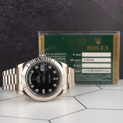 Rolex 41mm President Day-Date II White Gold Diamond Dial Mens