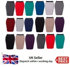 Womens Ladies Plain Bodycon Pencil High Waisted Stretch Midi Office Skirt UK