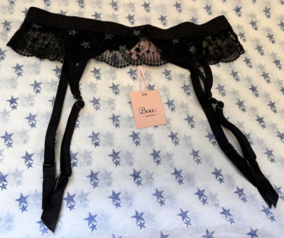 NEU! Boux Avenue Strapsgürtel UK8-10 schwarz/silber Kiana Sternenmuster Glitzer
