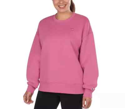 NWT! Champion Women Crewneck Fleece Relaxed Fit Sweatshirt, Cream/Pink/Aqua