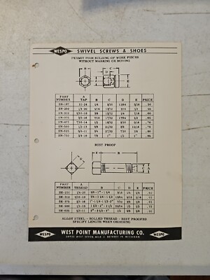 Vintage 1950's West Point Manufacturing Co. Swivel Screws & Shoes Sales Flyer