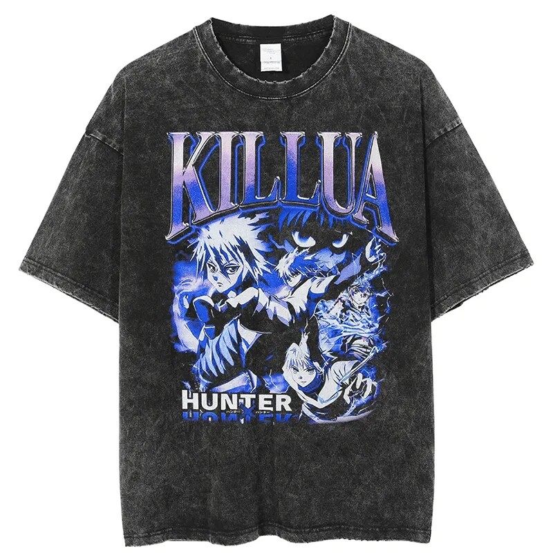 Hip Hop Oversize Washed T-Shirt Men Streetwear Anime Hunter Hip Hop Oversize Washed T-Shirt Men Streetwear Anime Hunter