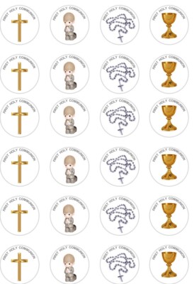 24 x VORGESCHNITTENE JUNGEN/GOLD/SILBER ERSTKOMMUNION REIS/OBLATEN CUP CAKE TOPPER