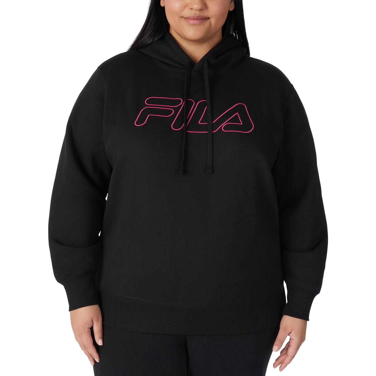 FILA Felpa con cappuccio nera nuova con etichette logo donna ricamata manica lunga taglia M $60 1B250